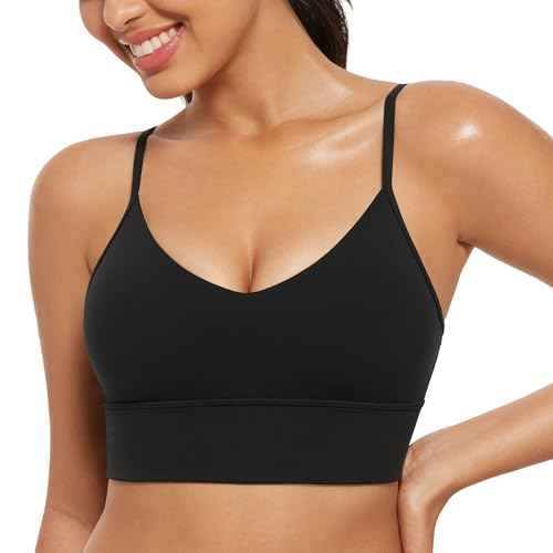 CRZ YOGA Butterluxe Womens V Neck Longline Sports Bra - Adjustable Padded Yoga Camisole Workout Crop Top