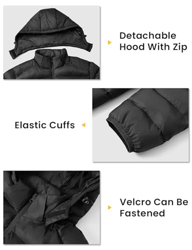 TBMPOY Men's Lightweight Puffer Jackets Detachable Hood Water-Resistant Casual Winter Coat Hooded Insulated for Travel Ski