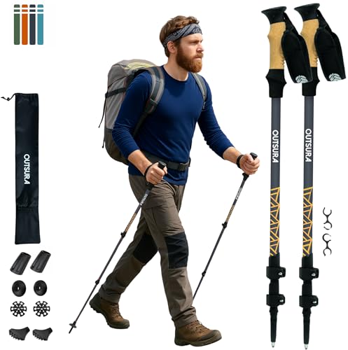 Outsura Trekking Poles for Hiking Collapsible Lightweight Aircraft Graded Aluminum Hiking Poles with Cork Grip & Quick Loc...