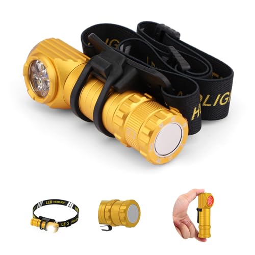 Spriak High Lumens LED Rechargeable Headlamp for Adults - Hard Hat Light Running Head Lamp with Red Light, Magnet, 180° Ti...