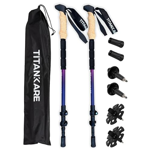 Collapsible Lightweight Trekking Poles – Walking Sticks for Seniors, Cork Grips Adjustable Carbon Fibre Nordic Poles for M...