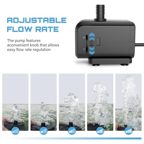 AQQA Submersible Aquarium Water Pump, Fountain Pump with Adjustable Flow,Dual-Suction Side/Bottom Intake,Ultra-Quiet Therm...