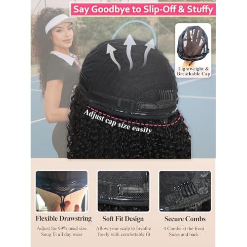 Burmese Curly Half Wig Human Hair 16 Inch 200% Density Invisible Flip Over Hairline Half Curly Wig Human Hair Headband Wigs for Black Women Drawstring Secure Fit Glueless Wigs Beginner Friendly