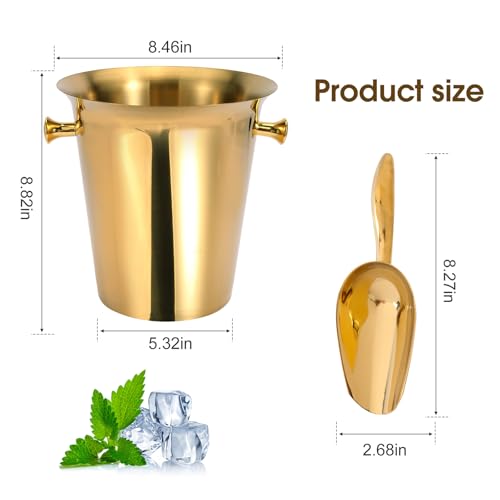 5 Liter Outdoor Gold Ice Bucket with Scoop, Stainless Steel Ice Bucket, Cocktail Bar Wine Party Beverage Cooler, Champagne...