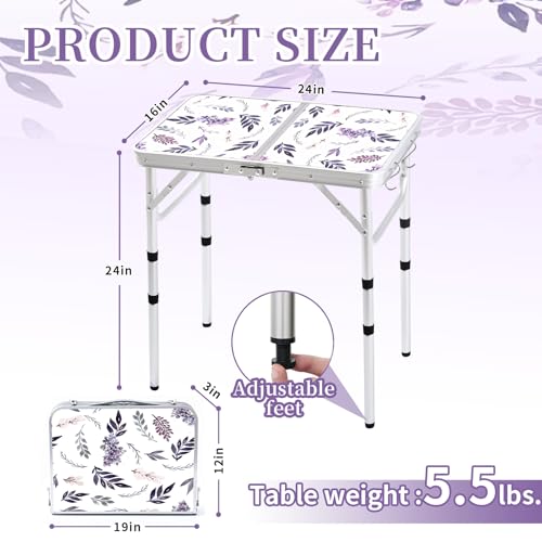 Yriuat Folding Camping Table 2ft Portable Pinic Table Adjustable Height Small Card Table Aluminum Foldable Lightweight wit...