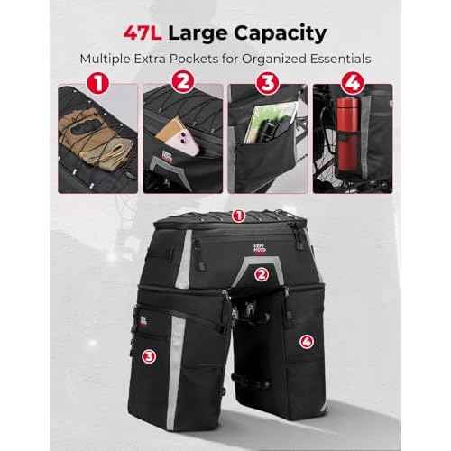 KEMIMOTO Bicycle Panniers Combo 4-in-1, Bike Saddle Cooler Bag with Waterproof Rain Cover, 47L Removable Insulated Cycling Rear Luggage for Warm or Cold Items for Traveling Camping Shopping Commuting