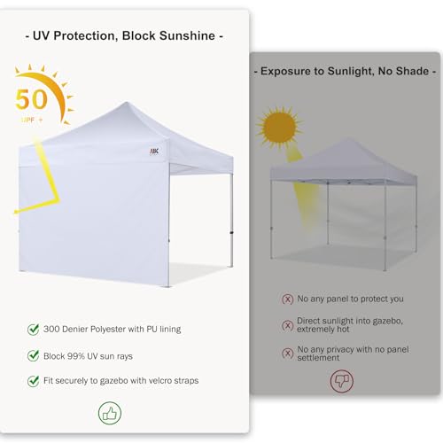 ABCCANOPY Instant Canopy SunWall 10x10 FT, 1 Pack Sidewall Only, No Frame or Top, White