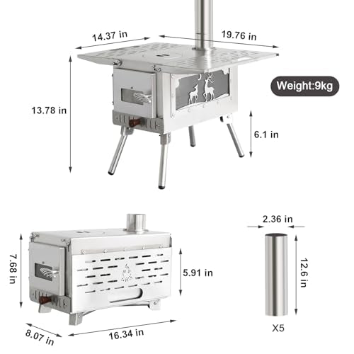 Outdoor Camping Tent Stove Portable Camping Stove Stainless Steel Stove With Chimney Pipe for Outdoor Cooking Camping BBQ ...