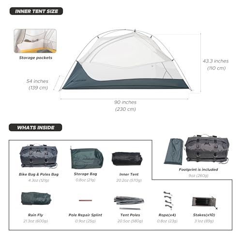 Montiro Wander Hawk 2-Person Backpacking Tent, Lightweight 2 Person Tent for Bikepacking Backpacking Camping & Hiking
