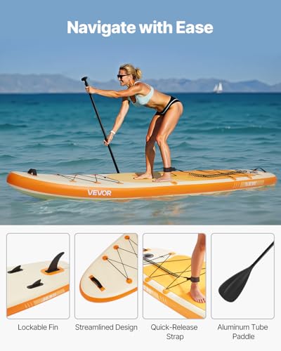 VEVOR Inflatable Stand Up Paddle Board, with Board Accessories, Pump, Paddle, Fin, Phone Bag, Backpack, Ankle Leash, Repai...
