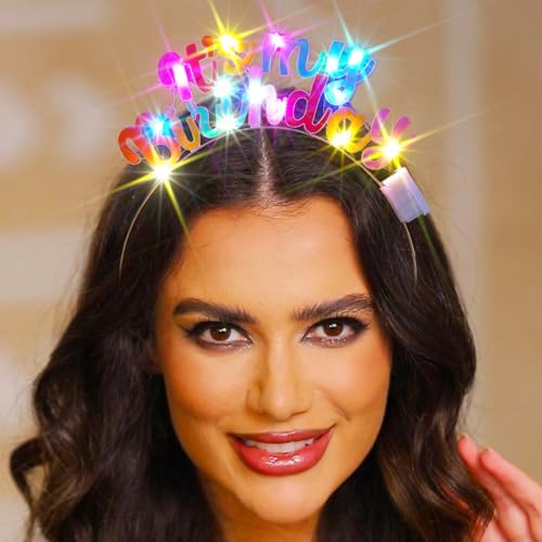 JAKAWIN Light Up It's My Birthday Headband Glowing Birthday Tiara for Women
