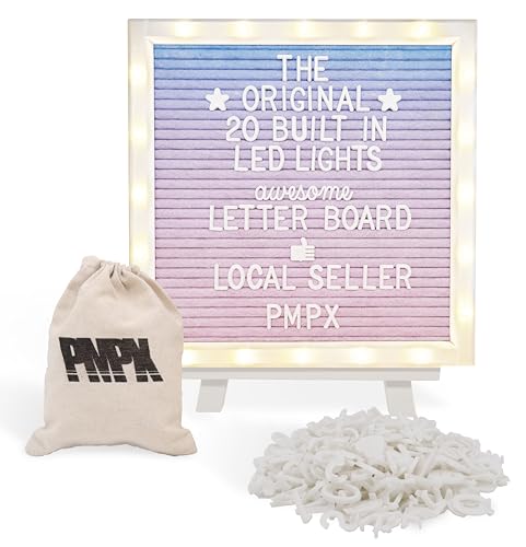 Letter Board THE ORIGINAL Gradient Felt Board with Stand, Built-in LED Lights 10x10 -Menu Board + Wood Frame, 340 Letters,...
