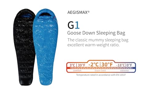 AEGISMAX G1 Series -2 Degree 800FP Goose Down Sleeping Bag Ultralight Down Sleeping Bag for Backpacking and Camping for Me...