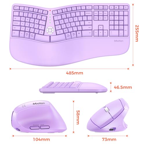 MEETION Ergonomic Keyboard and Mouse Combo, 2.4G Cordless Split Keyboard with Cushioned Palm Rest, Vertical Wireless Mouse...