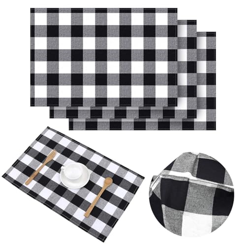 Aneco 4 Pack Buffalo Plaid Placemats Checkered Place Mats Double Layer Placemats 13 x 19 Inches Decorative Kitchen Cotton ...