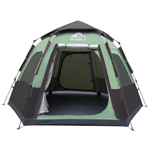 Hewolf 2/3/4 Person Camping Tent - Instant Pop Up Waterproof 2 Doors Tent with Easy Setup | 3-Season Hexagonal Dome Design...