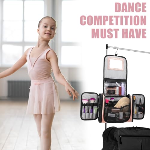 GlikCeil Dance Hanging Makeup Bag with Mirror Travel Toiletry Bag with Hanging Hook Cosmetics Organizer for Women Glitter ...