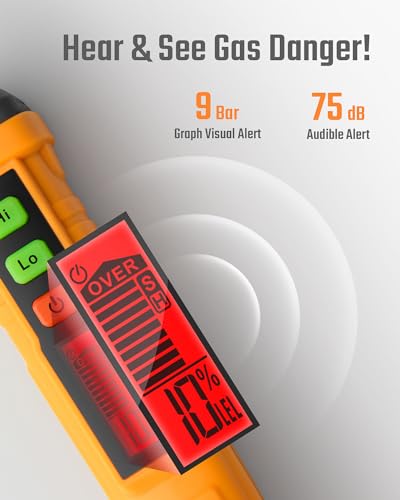 TopTes PT210S Gas Leak Detector, Natural Gas Detector with 4-inch Probe, Propane Leak Detector Locating Combustible Gases ...