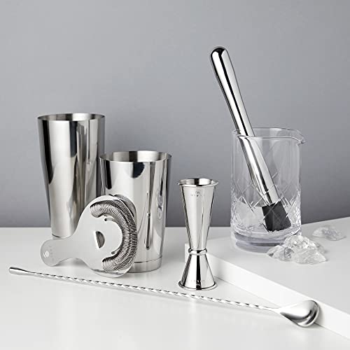 Viski Bartender Kit for Mixed Drinks and Cold Brew Cocktails, Includes Boston Cocktail Shakers, Mixing Glass, Jigger, Mudd...