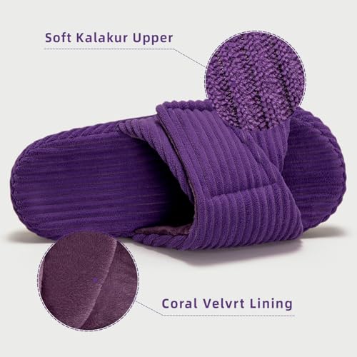 Women's House Slippers Cozy Adjustable Open Toe Memory Foam Corduroy Non-slip Bedroom Shoes for Indoor Outdoor
