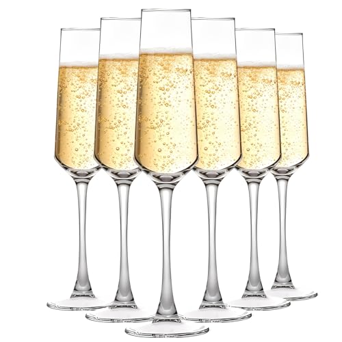 Dylvan 6PCS Elegant 6.9 Ounce Glass Champagne Flutes Set for Birthdays Weddings Christmas, Clear Champagne Glasses Perfect...