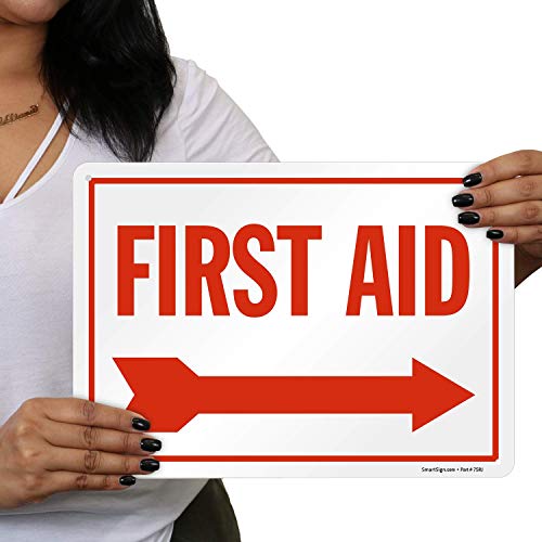 SmartSign "First Aid" Sign with Right Arrow | 10" x 14" Aluminum