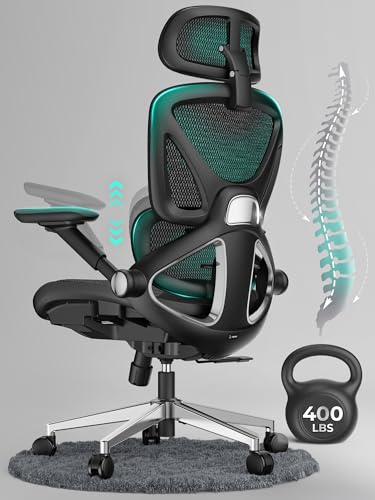 CAPOT Ergonomic Mesh Office Chair, Adjustable Lumbar High Back Desk Chair 400lbs, 4D Flip-up Arms, 3-Level Tilt Backrest, ...