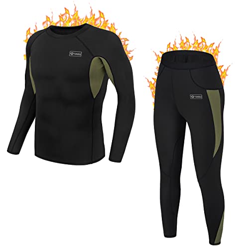 Men’s Thermal Underwear Set, Winter Fleece Lined Sport Long Johns Base Layer Quick Drying Thermo for Hunting Skiing