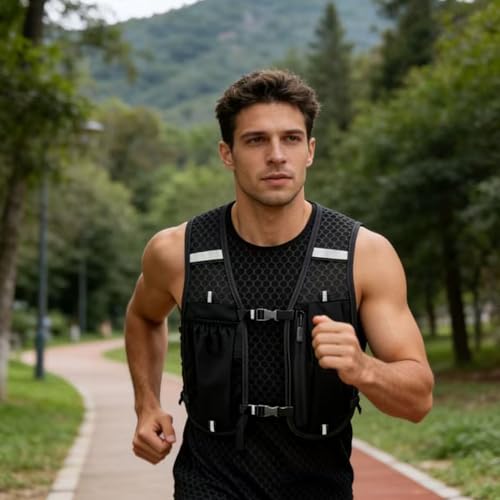 Running Vest with 450ML Water Bladder, Reflective Hydration Backpack Lightweight Athletic Wear for Women Men Hiking Cyclin...