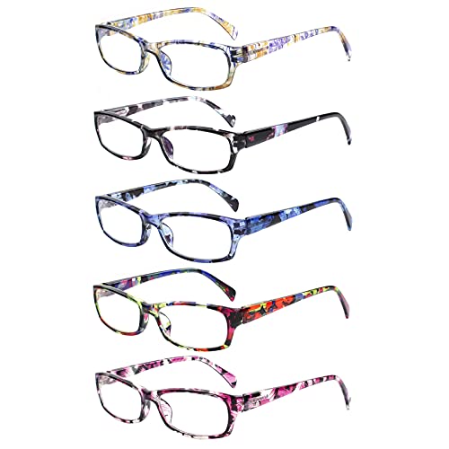 VIDEBLA 5 Pack Computer Reading Glasses Men and Women Anti Eyestrain Blue Light Blocking Glasses for Reading (5 Mix-2, 2.50)