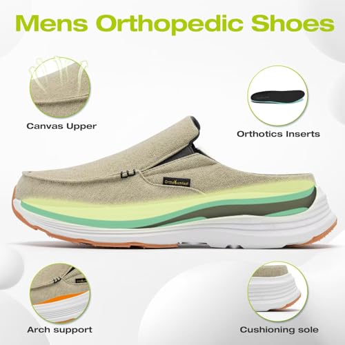 OrthoComfoot Men's Orthopedic Slip-On Loafers Walking Shoes: Casual Comfortable Arch Support Slippers for Plantar Fasciiti...