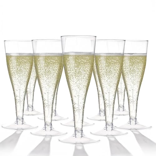 Prestee 100 Pack Clear Plastic Champagne Flutes - 4.5 oz Durable Disposable Champagne Glasses for Parties, Weddings, Toast...