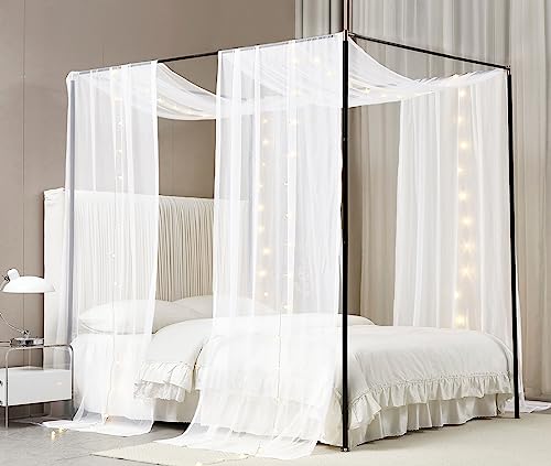 Akiky Canopy Bed Curtains with Light Princess Bed Canopy Scarf for Full/Queen Metal Bed Frame,Wood Frame Bed-2 Panel Sheer...