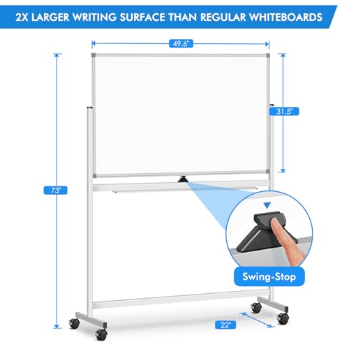 Maxtek Rolling White Board on Wheels 48x32 inch Double Side Magnetic Dry Erase Board with Stand, Aluminum Frame Easel Mobi...