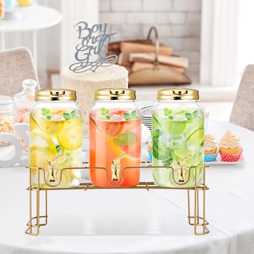 Tanlade 3 Pcs Plastic Drink Dispenser with Stand Beverage Dispenser with Sturdy Metal Base Juice Dispensers for Parties Le...