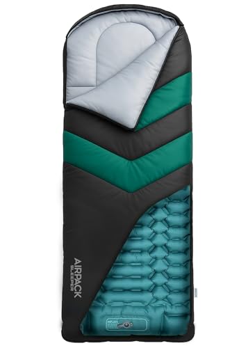 Rangland Sleeping Bag with Built-in Pad (AirPack Sleeper) - All-in-One Inflatable Sleeping Pad and Zip-Up Blanket for Camp...