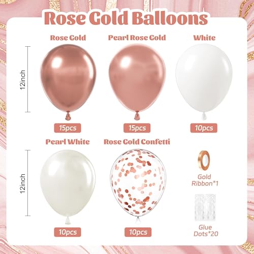 60pcs Rose Gold Balloons 12inch with Pearl White Rose Gold Confetti Balloons for Engagement Bridal Shower Wedding Birthday...