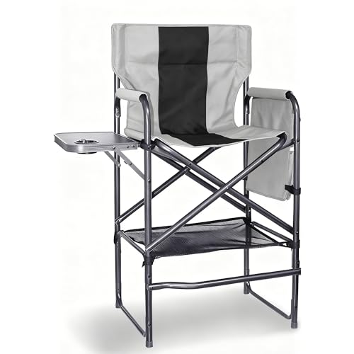 Foristrail 30" Tall Directors Chair with Side Table, 400LBS Bar Height Folding Camping Chair (Light Gray/Black)