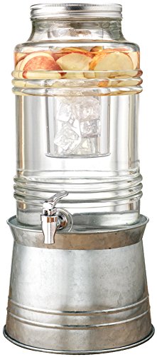 Circleware Breeze Glass Beverage Drink Dispenser with Stand Metal Base which Transforms to Metal Ice Bucket and Metal Lid...