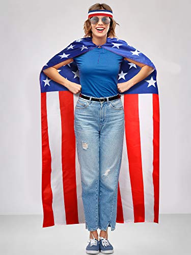 Frienda American Flag Costume Cape, Retro 80's USA Sunglasses and Flag Headband for 4th of July Red White and Blue Costumes