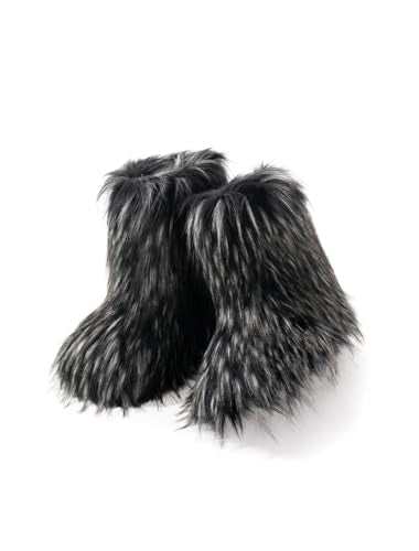 IXU Women's Faux Fur Boot Furry Fluffy Round Toe Suede Snow Winter Women Boots Comfy Plush Warm Short Outdoor Indoor Flat ...