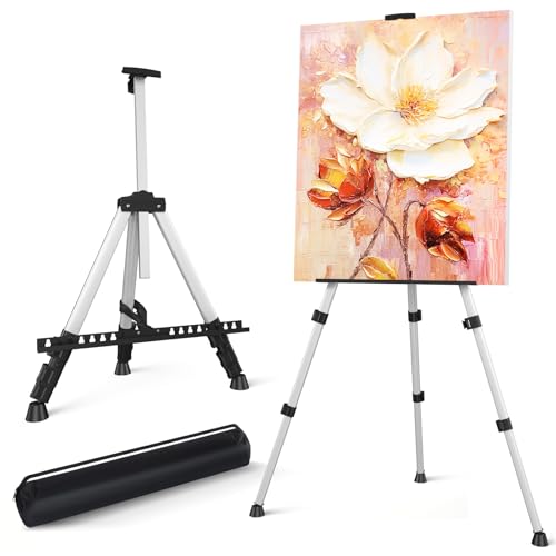 Art Easel Stand for Painting or Sign, Portable Adjustable 66 inches Display Tripod Artist Floor Aluminum Metal Easel with ...