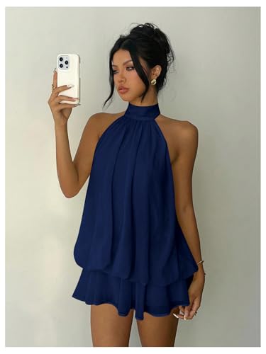 Verdusa Women's Chiffon Halter Drop Waist Wedding Guest Dresses Ruffle Summer Mini Dress Brunch Outfits