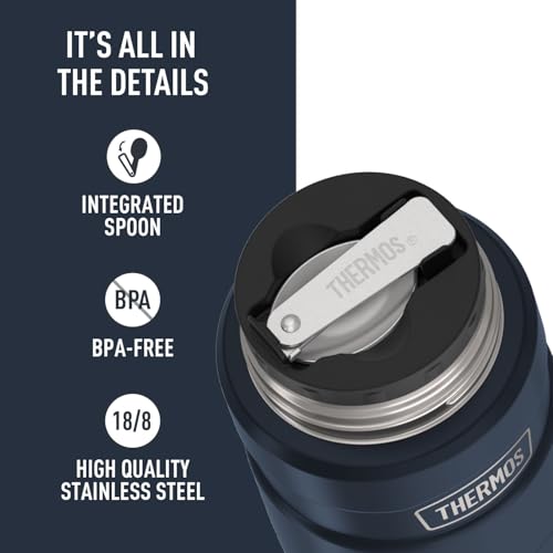 THERMOS Stainless King Vacuum-Insulated Food Jar with Spoon, 16 Ounce, Midnight Blue