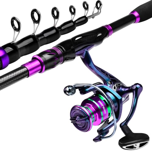 Fishing Rod and Reel Combo - 6.9ft Telescopic Spincast Rod with Left Handed Baitcasting Reel Combos - Sea Saltwater Freshw...