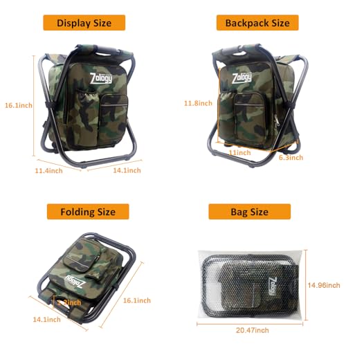 Zology Folding Camping Chair Stool Backpack with Cooler Insulated Picnic Bag, Hiking Camouflage Seat Table Bag Camping Gea...