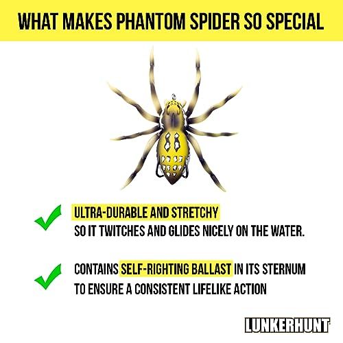 LUNKERHUNT Phantom Spider Lure for Bass Fishing (2.5 Inch) | Topwater Spider Fishing Lure with Natural Walking Action | So...