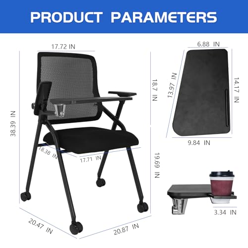 BLANEDUO Updated Conference Room Chairs with Tablet Arm, Folding Office Desk Chair with Lumbar Support and Sliding Armrest...