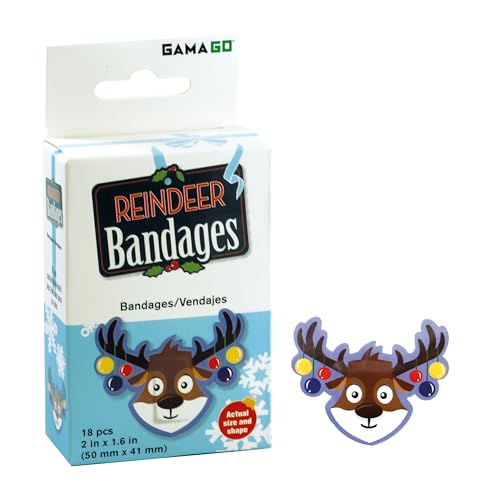 GAMAGO Reindeer Bandages for Kids & Kidults - Set of 18 Individually Wrapped Self Adhesive Bandages - Sterile, Latex-Free...