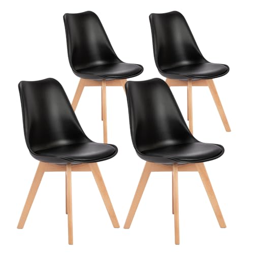 OLIXIS Set of 4 Dining Kitchen Mid-Century Modern Chairs with Wood Legs and PU Leather Cushion for Living Room Bedroom Out...